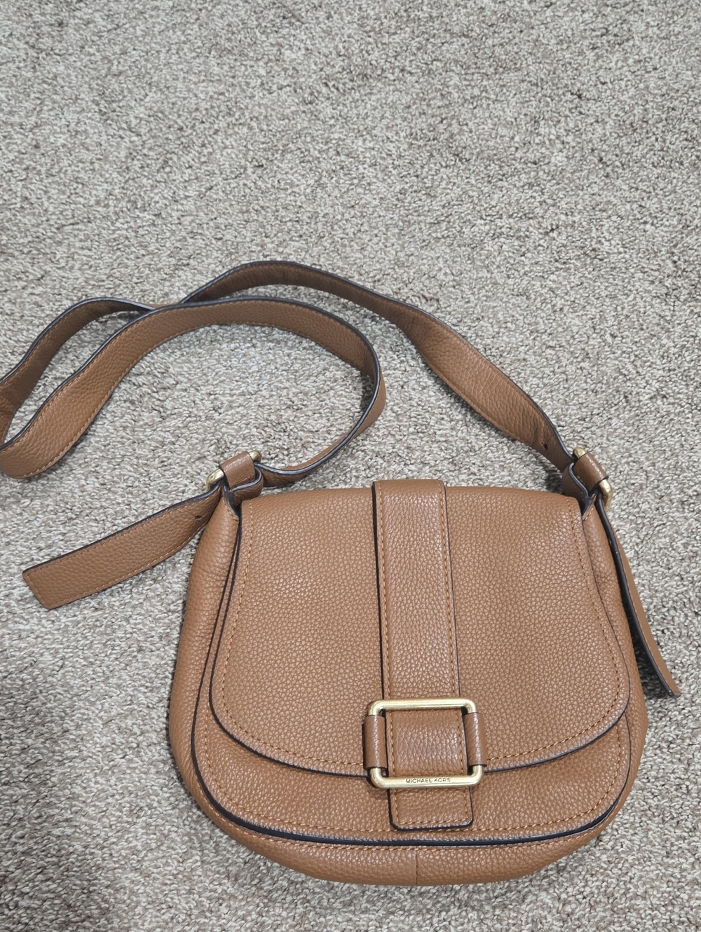Michael Kors Leather Crossbody Saddle Bag in Tan